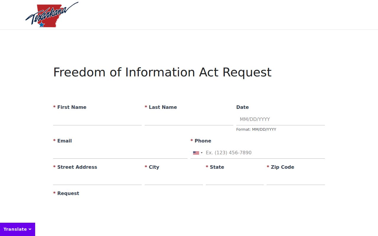 Texarkana residents directory city FOIA request form