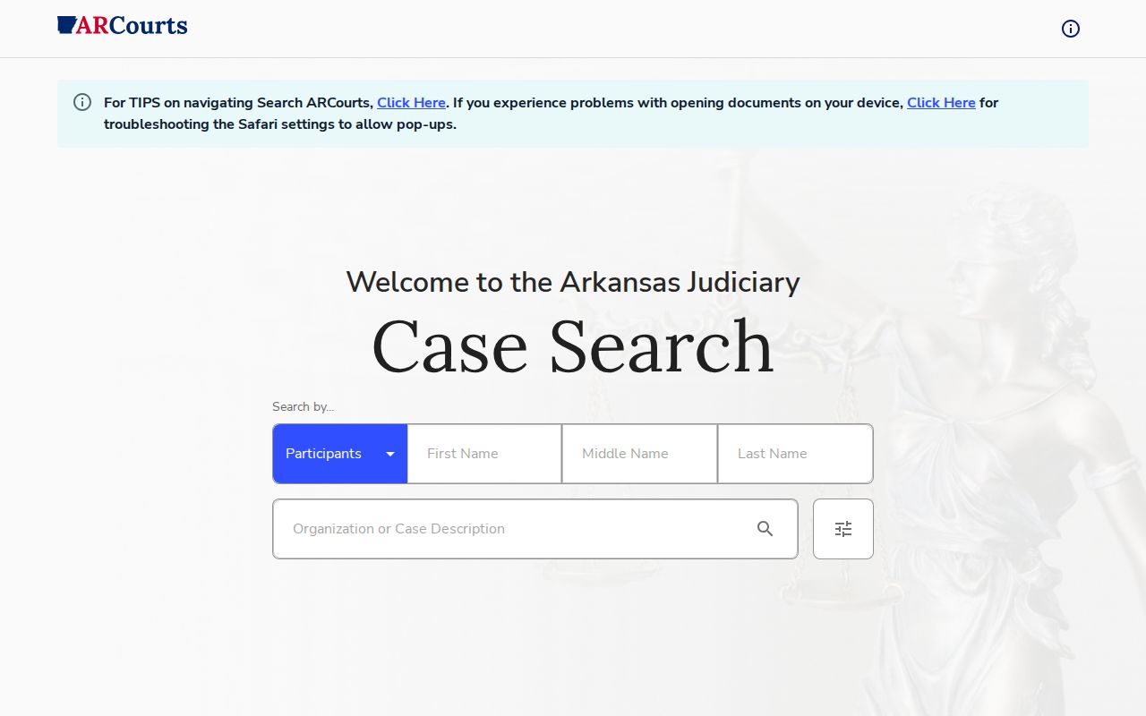 CourtConnect form used for a Texarkana resident lookup