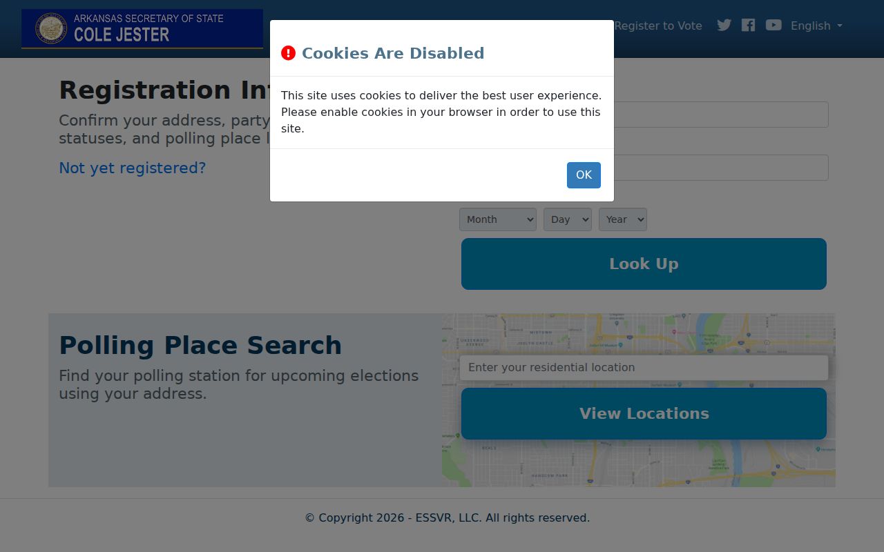 VoterView registration form for a Texarkana resident lookup